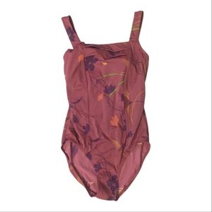 NWOT Amoena One-Piece Burgandy Floral Mastectomy Swimsuit 348235 Women's Size 10